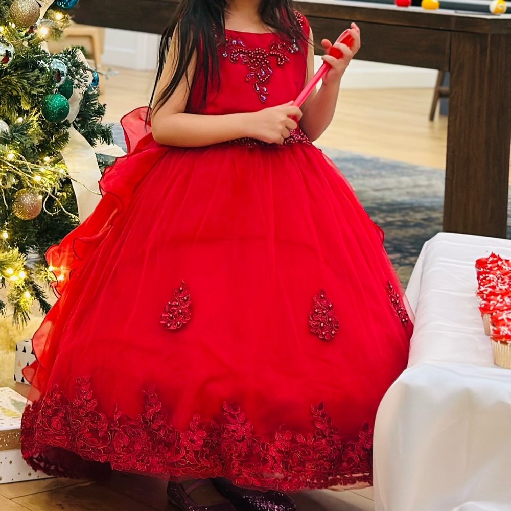 Red Princess Ball Gown Dress with Crown